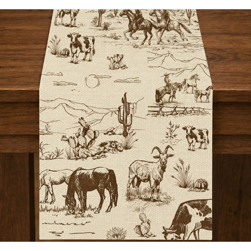Western Cowboy Table Runner 13x72 Desert Horses Rustic Rodeo Decor New